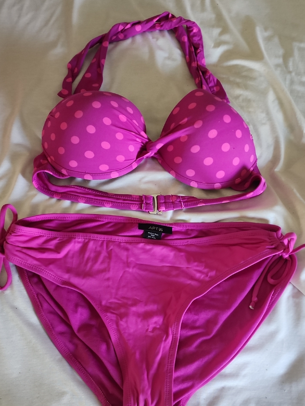 Apt. 9 Hot Pink Polka Dot Halter Bikini